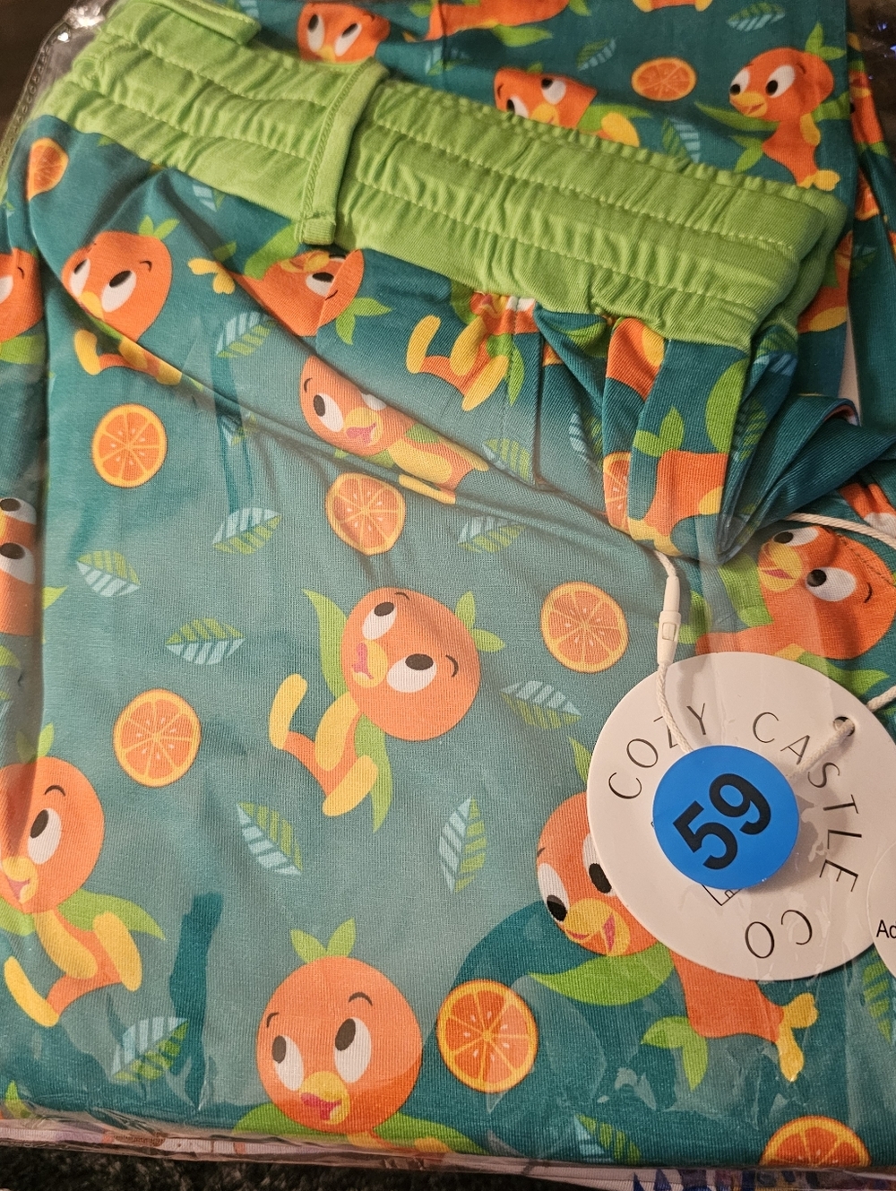 Bamboo Cozy Castle Adult Orange Bird Pajama Pants - Teal & Lime